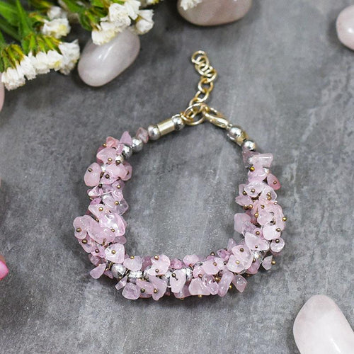 Rose Quartz 7 Chakra Natural Stone Bracelet FOR WOMEN by Mesmerize