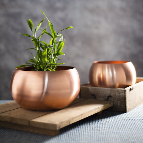 Handcrafted Round Copper Vases Set of 2