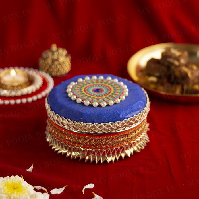Handcrafted Colourful Round Steel Box