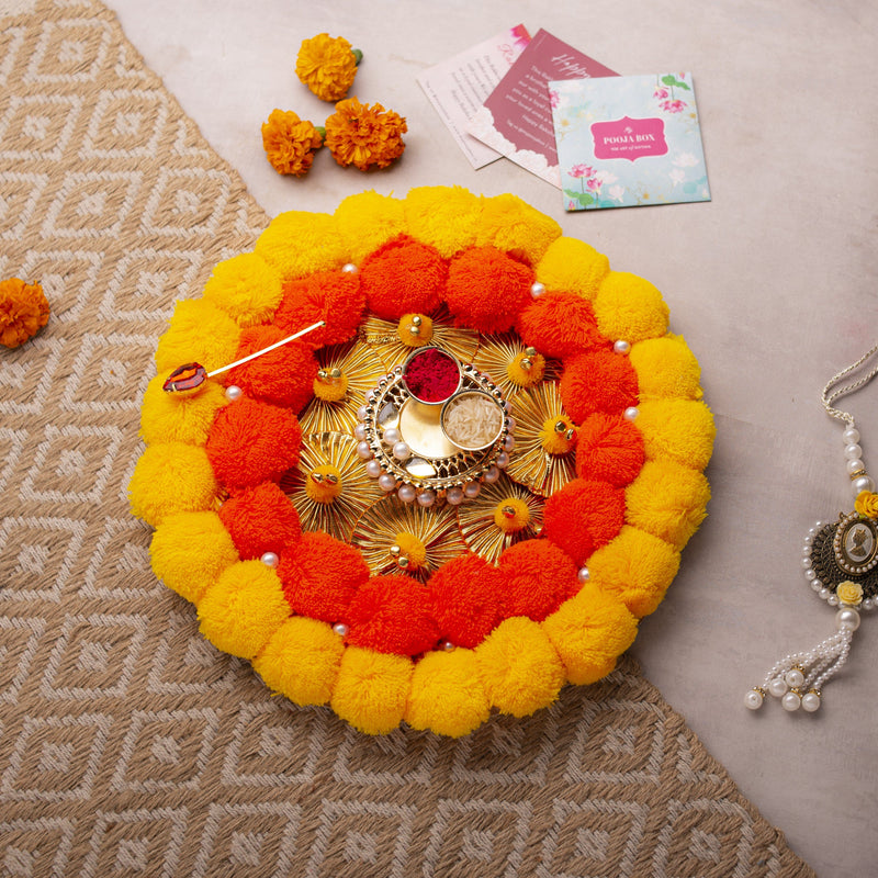 Pom Pom Decorative Tilak Akshat Pooja Thali
