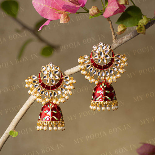 Buy Double Paan Mint Lotus Meenakari Earrings for Women Online in India