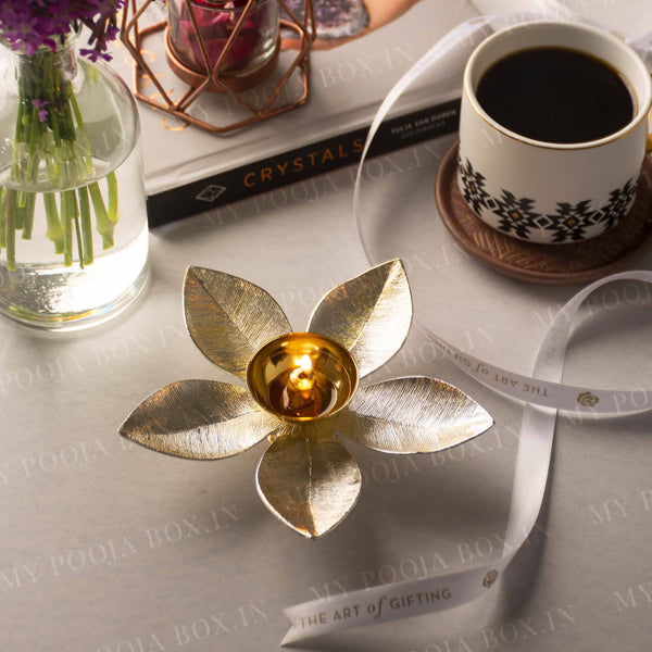 Deluxe Silver Plated Lotus Diya
