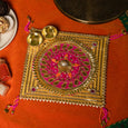 Floral Gota Patti Golden Pooja Thali 6"
