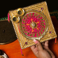 Floral Gota Patti Golden Pooja Thali 6"