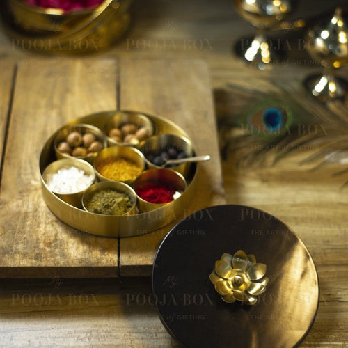 Elite Handcrafted Brass Pooja Lotus Samagridaan Items