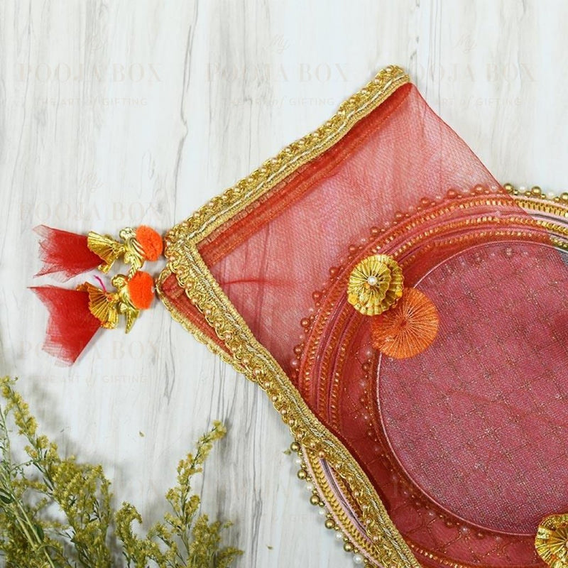 Exquisite Red Thali Cover