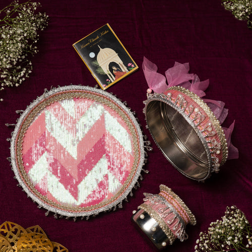 Dazzling Pink Sequin Karwa Chauth Thali Set